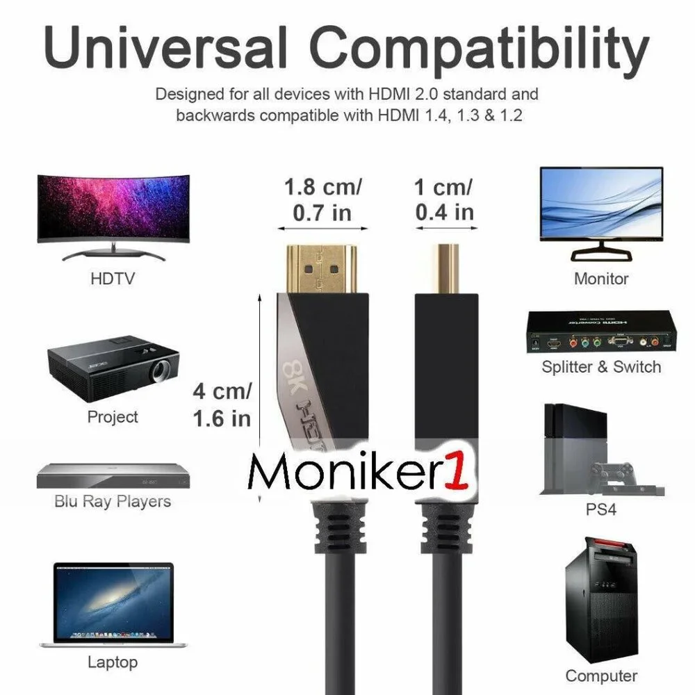 HDMI AM/AM 2.1V Bandwidth 48Gbps Ethernet 3D HDCP 2.2 HDR Support 8k@60Hz/4k